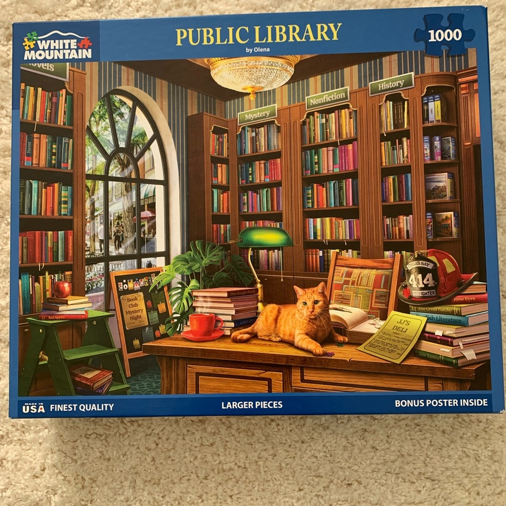 White Mountain Cozy Library Puzzle with Cat